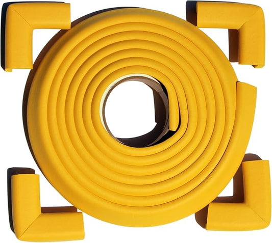 Cardinal Gates EC12CC4 Corner & Edge Cushions for Baby Proofing - Corner Protectors with Edge Protectors - 12 Foot Roll of Padding & Four 3" x 1.5" Corners - Made in The USA - Yellow
