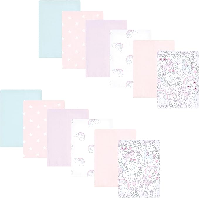 Hudson Baby Unisex Baby Flannel Burp Cloth 12pk, Dreamy Unicorn, One Size