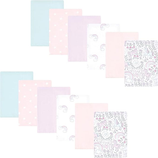 Hudson Baby Unisex Baby Flannel Burp Cloth 12pk, Dreamy Unicorn, One Size