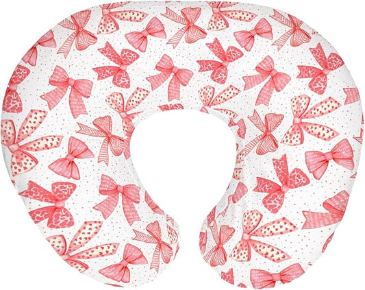 Red Bows Baby Nursing Pillow Covers for Girl Red Hair Bows Leopard Stripes Nursing Slipcovers for Breastfeeding Pillows Valentine Hearts Love Soft Stretchy Removable Cover for Newborn Infant