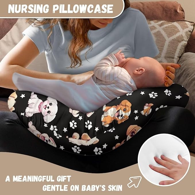 Nursing Pillow Cover with Zipper Covers Cute Dog and Paw Soft Breastfeeding Cover for Nursing Pillow Unisex Nursing Pillow Slipcovers Machine Wash & Quick Dry