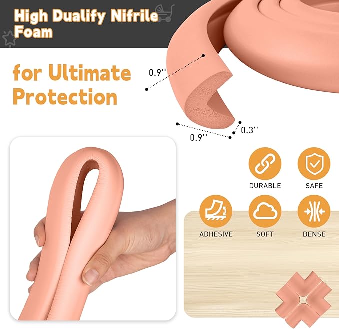 Thick Corner Edge Protector for Baby Proofing, 6.56Ft Furniture Edge Bumper with 10 L-Shaped & Soft Foam Corner Guards,Adhesive Baby proofing Bumper for Table, Small Toddler Bed (Pink)