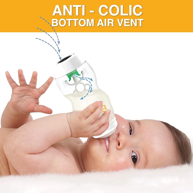 Baby Bottles - Best Infant to Toddler Milk Feeding Containers with Anti-Colic | Air Vent System - with Blender Mixer for Babies Newborns Infants Toddlers | (0-3 Months) Premium Bundle