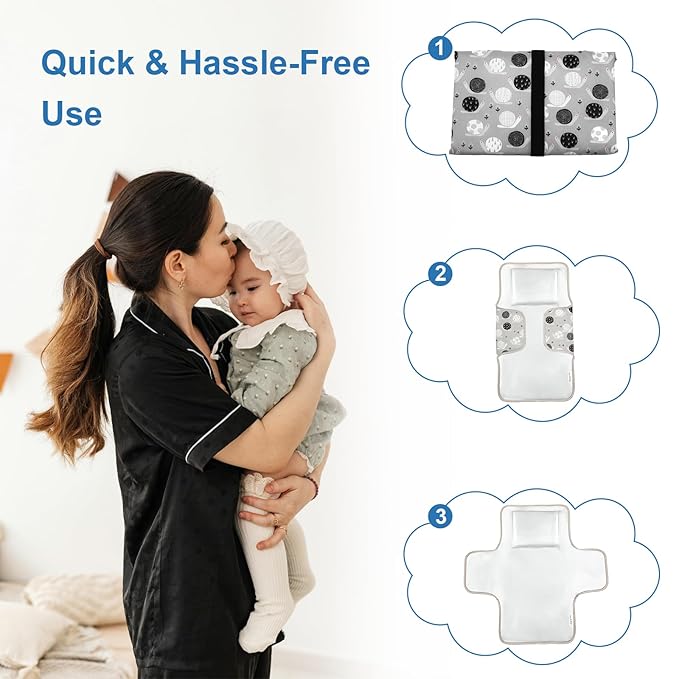 Cute Snail Portable Diaper Changing Mat,Waterproof Foldable Travel Changing Pad,On-The-Go Wipeable Reusable Changing Pad – Waterproof & Compact,for Diaper Bags,Travel,Car Backseat Changes,Strollers