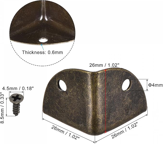 uxcell 26x26x26mm Metal Box Corner Protectors Edge Guard Bronze Tone 20pcs for Table Corners and Desk Corners