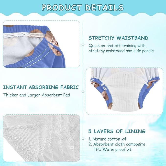 Joko Ivery 1 Blue Custom Potty Training Pants Traning Potty Panty Unisex for Toddlers Boys Girls 2T 3Pcs