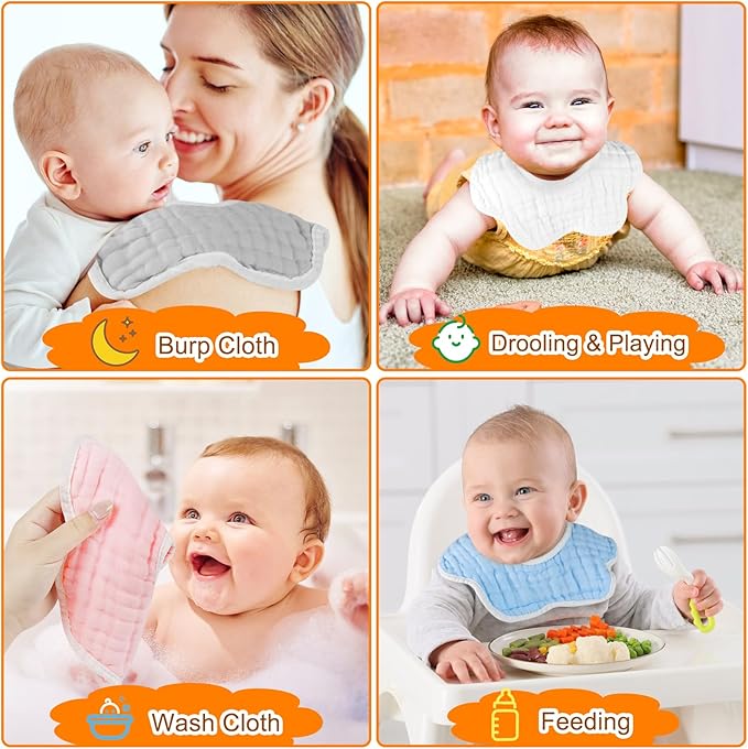 Accmor Muslin Baby Bibs Baby Bandana Drool Bibs for Unisex Boys Girls, Cotton Baby Drool Bibs for Teething Drooling ﻿
