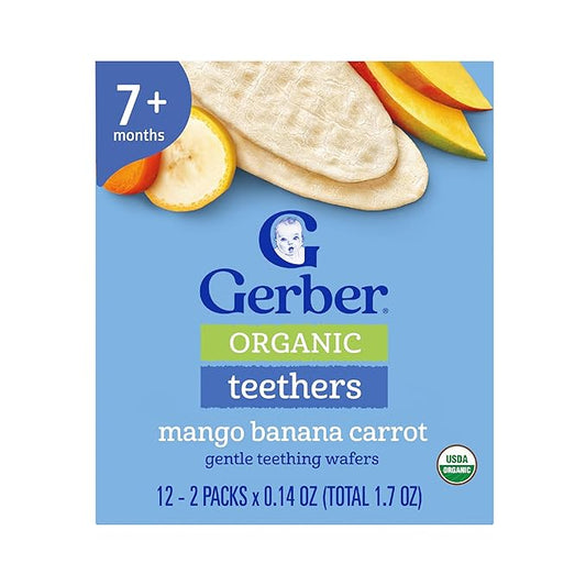Gerber Teethers, Mango Banana Carrot Organic Teething Wafers, Baby Teething Snacks, 6PK