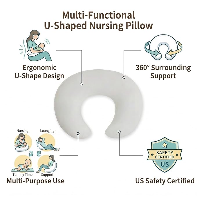 ESEN Nursing Pillow and Body Positioner for Breast Feeding and Bottle Feeding, Naked Ultra Soft Baby Breastfeeding Pillows for More Support for Mom and Baby (Naked Pillow)