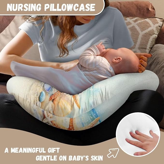 Beach Baby Nursing Pillow Cover Removable Breathable Breastfeeding Pillow Slipcover, Stretchy Nursing Pillow Case Fits Snug On Infant