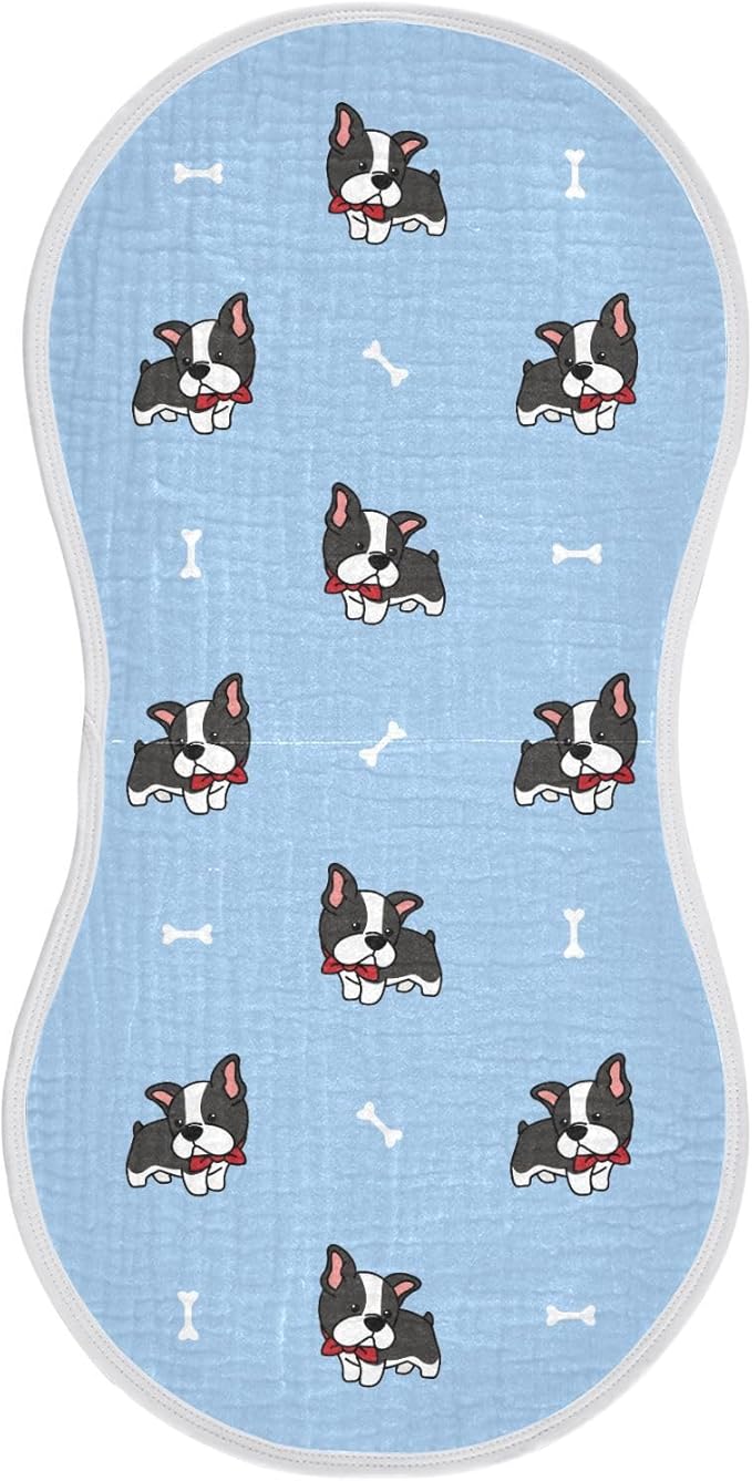vvfelixl Muslin Burp Cloths Boston Terrier Dog Baby Washcloths for Baby Girl Boys 2 Pack Blue