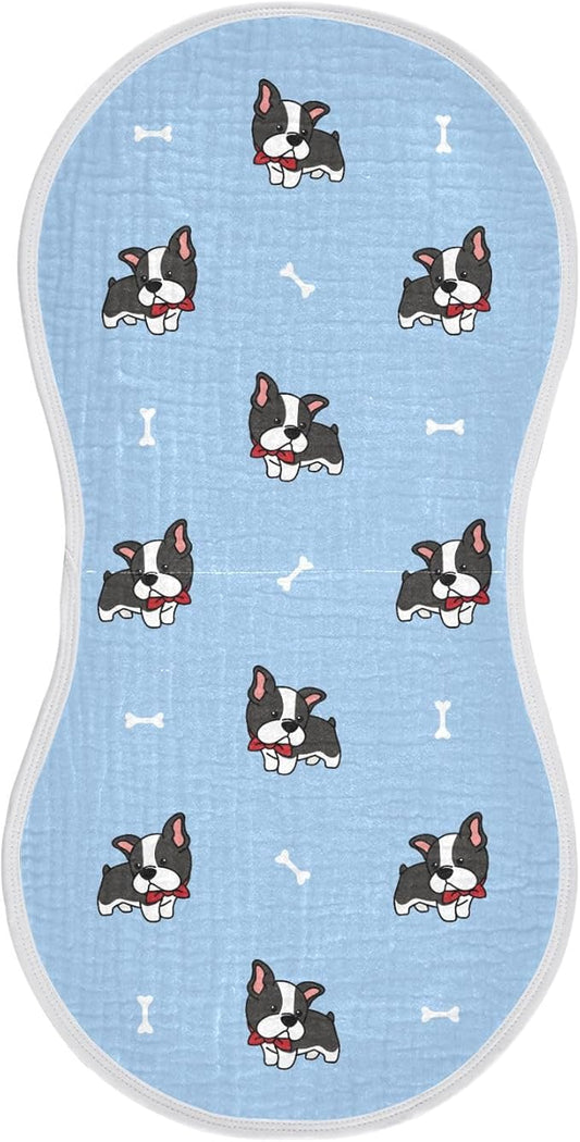 vvfelixl Muslin Burp Cloths Boston Terrier Dog Baby Washcloths for Baby Girl Boys 2 Pack Blue