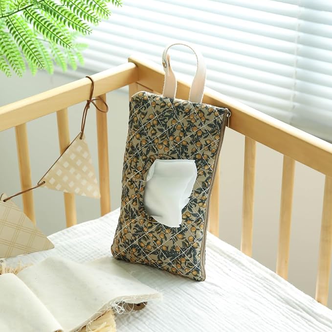 ETOYA Canvas Floral Quilted Wipe Dispenser Portable Wet Wipe Pouch for Mom(Green) (style2)
