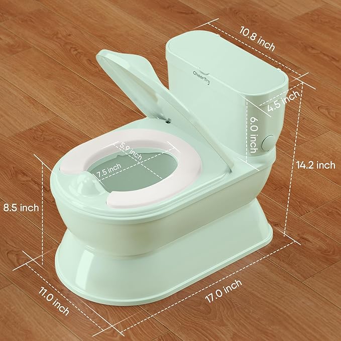 CheerTry 2-in-1 Toddler Potty Training Toilet - Larger Potty Chair & Detachable Training Seat for Boys & Girls Ages 1-3 with Flushing Sound, Wipes Storage, Toilet Paper Holder