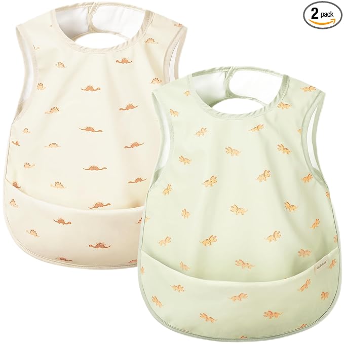 KeaBabies Waterproof Bibs for Baby Girl,Boy – 2-Pack Lightweight, Large Baby Bibs for Eating, Wearable Food Catcher, 6-12 Months Infant Feeding Essentials, Smock for Toddlers 1-3, Kids (Roarsome)