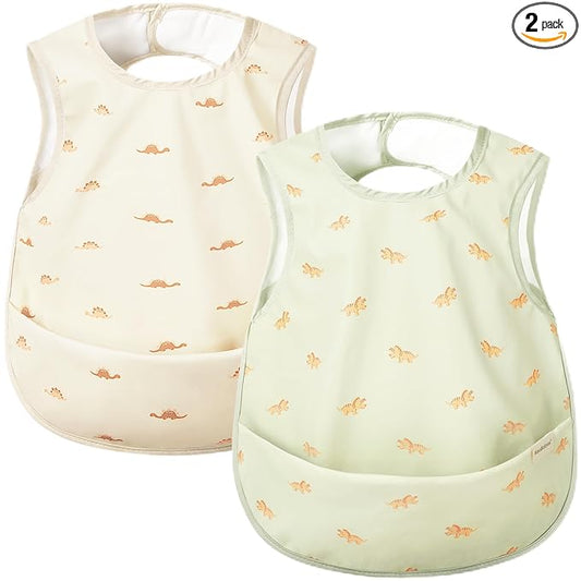 KeaBabies Waterproof Bibs for Baby Girl,Boy – 2-Pack Lightweight, Large Baby Bibs for Eating, Wearable Food Catcher, 6-12 Months Infant Feeding Essentials, Smock for Toddlers 1-3, Kids (Roarsome)