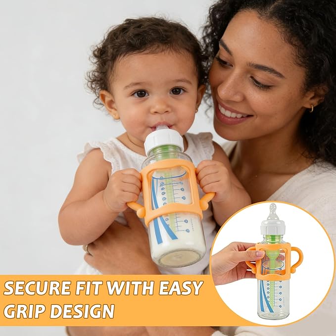 (3-Pack) Bottle Handles for Dr Brown Baby Bottles with Easy Grip Handles to Hold Their Own Bottle - BPA-Free Soft Silicone (White Pink Orange)