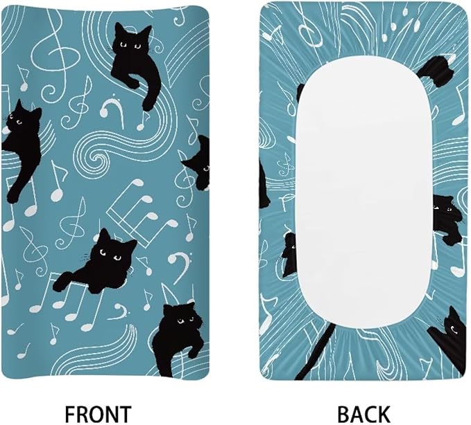 Cat Musical Baby Changing Pad Cover Cozy Diaper Changing Mat Cover Dust Cover Waterproof Breathable Nursery Pad Change Cover Fit 32"x16" Contoured Pad