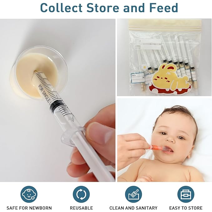 50 Sets Colostrum Syringes,3mL Colostrum Collector Kits Include 50PC 3ml Sterile Syringe with Cap, Sticker, Clear ziplock Bag and a Measuring Cup