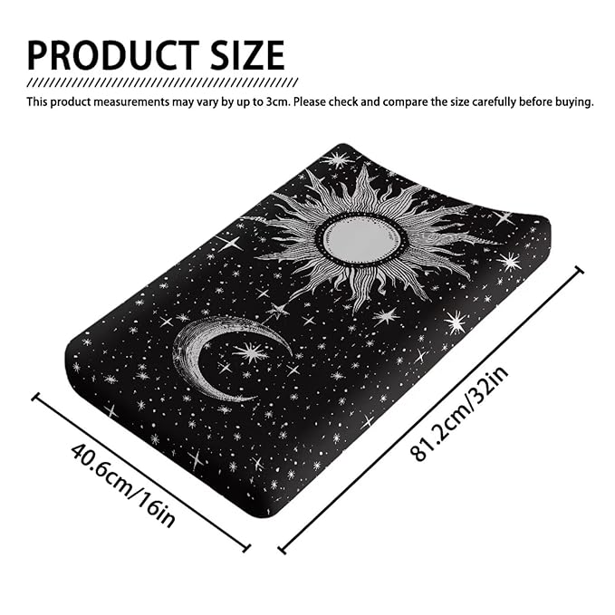 ZDCUSTOM Sun and Moon Changing Table Pad Covers Soft Unisex Diaper Change Table Sheets Super Soft Changing Pad Cover Sheets Fitted Cradle Sheets for 32"x16" Contoured Pad