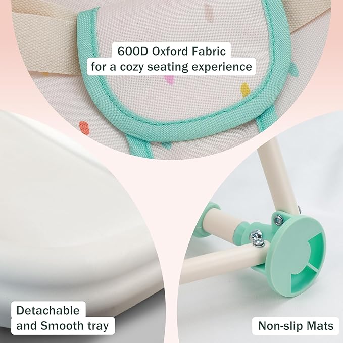 Tiny Marvels 3-in-1 Portable Baby Chair, Foldable Booster Seat with Removable Tray, Safety Harness & Carry Bag for Dining, Travel, Camping, Beach, 6M-3Y (Cream Confetti)