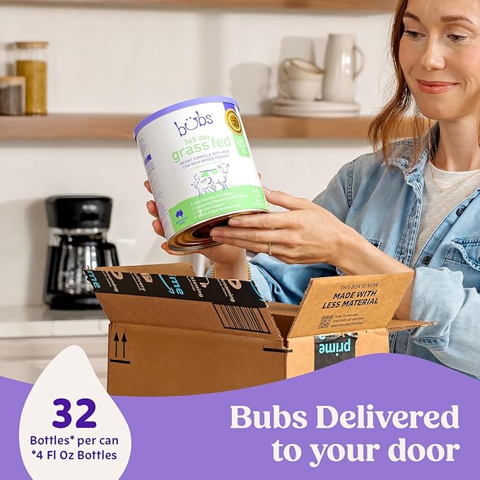 Bubs 365 Day Grass Fed Infant Formula with Iron, Cow Milk-Based Powder for Infants 0-12 Months, Made with Non-GMO Milk, 20 oz