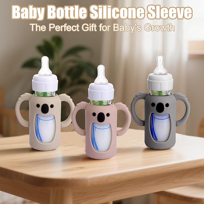 3 Pack Silicone Sleeves for Dr. Brown's Glass Bottles 4 OZ - Anti Breakage Baby Bottle Holder, Compatible with Dr. Brown's Glass Bottles for Babies with Handle(Not Compatible with Other Products)