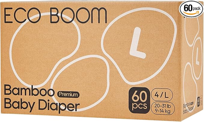 ECO BOOM Diapers, Viscose from Bamboo Diapers, Natural Soft Disposable Nappies for Infant, Size 4 Suitable for 20 to 31lb (Large - 60 Count)