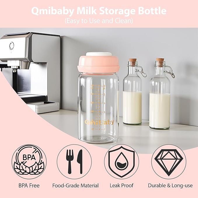 6oz Wide-Mouth Breastmilk Storage Bottle BPA Free Breast Milk Container 180ml Collection Bottle Container for Fridge Leak-Proof Baby Bottle for Breastmilk Storage Breastfeeding Essential 4Packs Pink