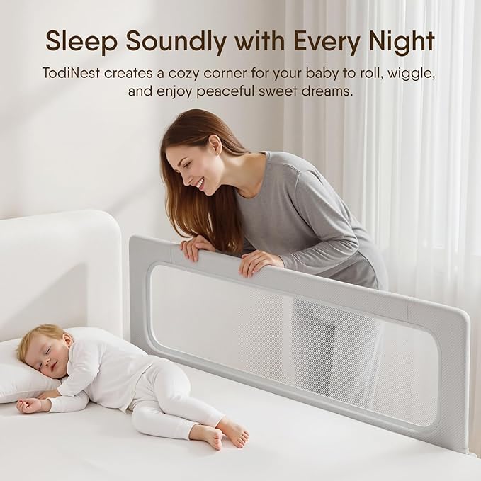 Folding Bed Rail for Toddlers, Baby Bed Rail Guard with Reinforced Anchor Safety System, Toddler Bed Rails for King Size Beds, Twin, Full, Queen (Grey, 71"x21.6")