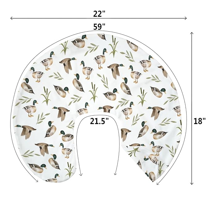 Mallard Duck Hunting Baby Nursing Pillow Covers for Boy Girl Wild Ducks Leaves Nursing Pillowcase for Breastfeeding Pillows Retro Hunting Animals Soft Stretchy Slipcovers for Newborn Infant
