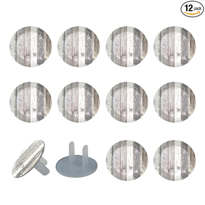 Soft Grey Wooden Floor Texture (3) Outlet Covers Baby Proofing Child Proof Plug Covers for Electrical Outlets Easy Install Outlet Plug Covers