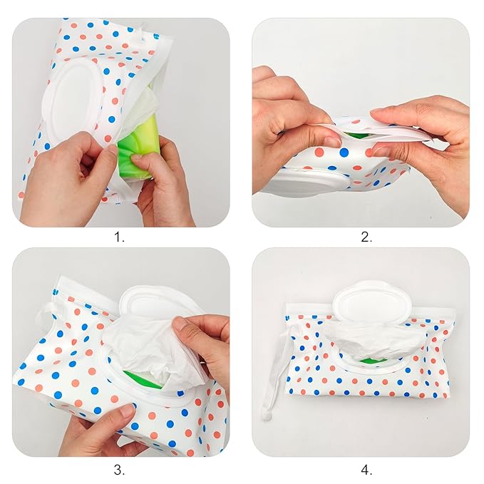 2 Pack Portable Baby Wipes Dispenser Holder Set Circle Dot Refillable Baby Wipes Container Wipe Holder Reusable Travel Wet Wipe Pouch for Diaper Bag Lightweight Travel Wipes Dispenser Cases