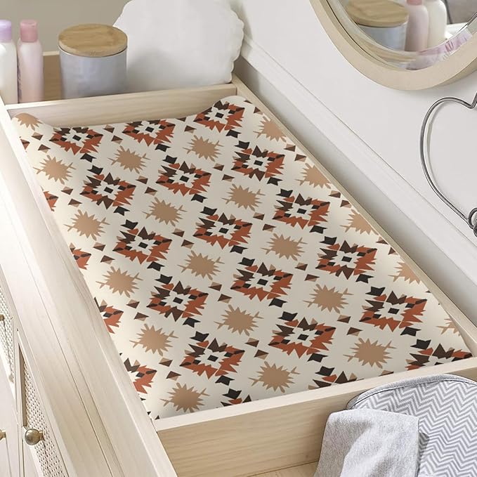 Native American Geometric Pattern Baby Changing Pad Cover, Unisex Western Tribal Nursery Diaper Changing Table Pad Mat Sheet for Boys Girls-16x32