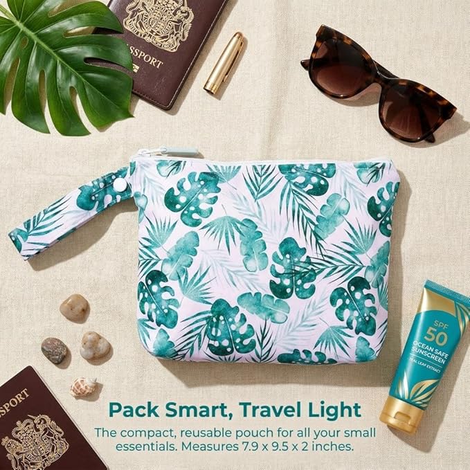 Waterproof Wet Bag with Wrist Strap, Reusable Zippered Pouch for Beach, Swim & Travel, Compact Cosmetic Toiletry Organizer Bag, 7.9 * 9.5 * 2 inches