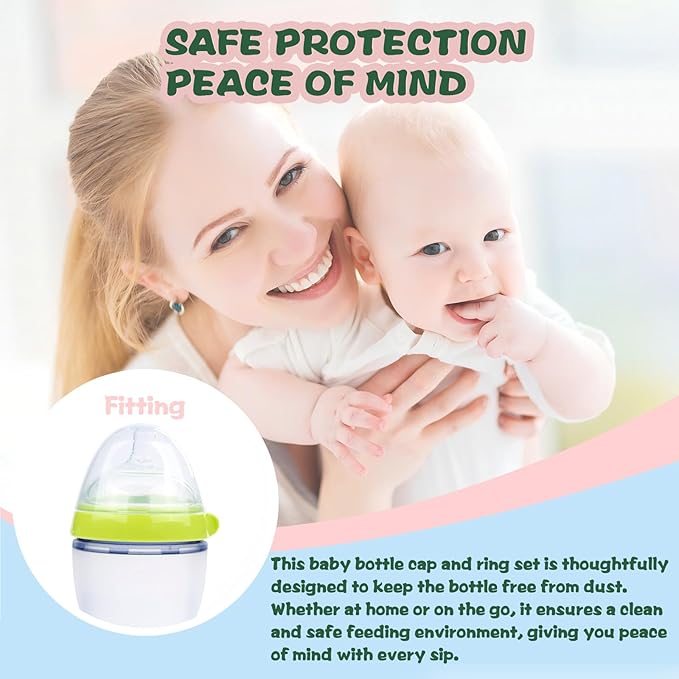 Dome Caps with Nipple Rings Set Compatible for Comotomo Baby Bottles（Not Compatible with Gen2）, Replacements Screw Collars with Dome Lids for Como tomo, Set of 3