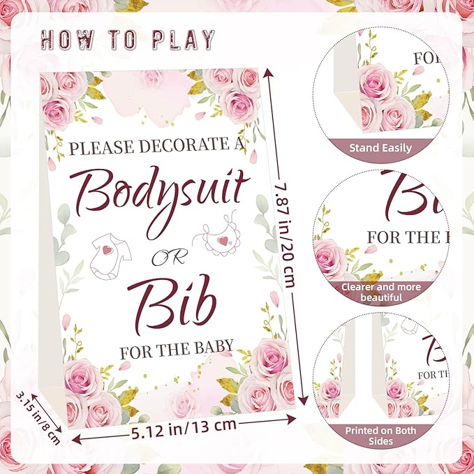 Bibs Bodysuits Baby Shower Game Sign Set Newborn Onesies Feeder Gift Fabric Marker Stencils Kit