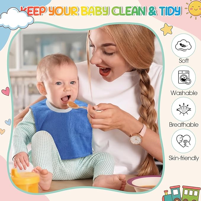 Foaincore 6 Pcs Pullover Baby Bibs Cotton Terry Toddler Absorbent Infant for Feeding and Drooling Towel Bib (Deep Colors)