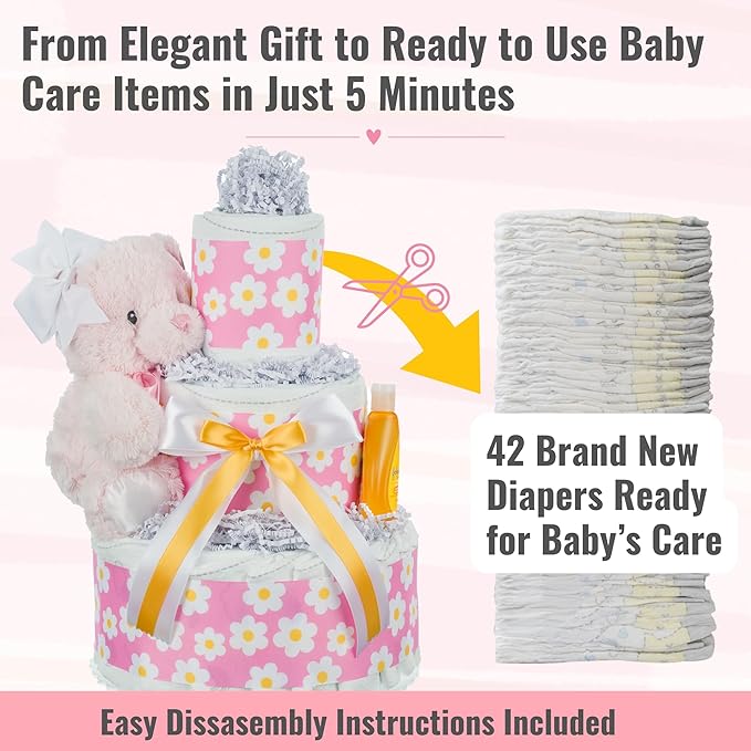 Lil' Baby Cakes Flower Diaper Cake - Makes a Beautiful Baby Gift - Size 1 Diapers - 10 in X 12 in