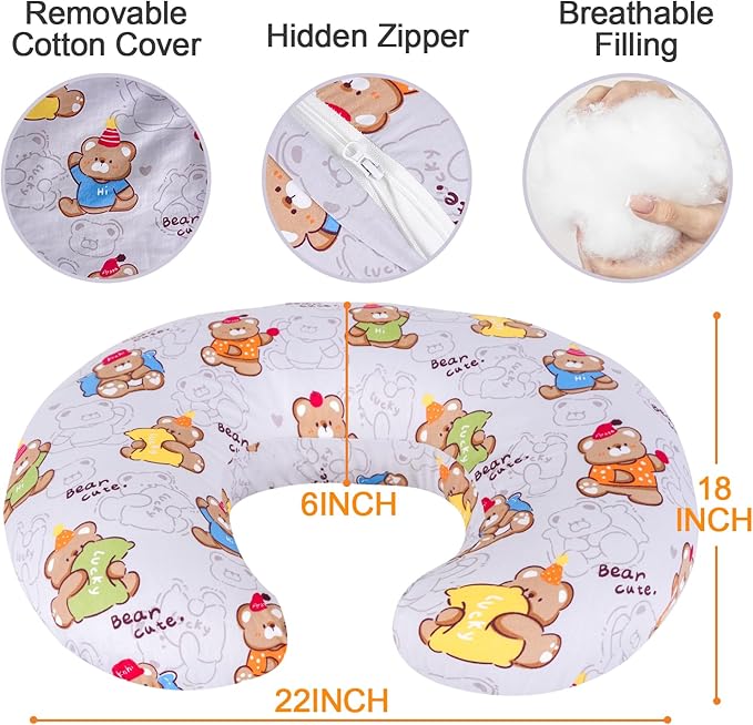 x-vesolje Baby Nursing Pillow for Breastfeeding, Adjustable Breastfeeding Pillow for Bottle Feeding, Nursing Support Pillow for Mom and Baby Healthier Nursing, Removable Cover- Cute Bear