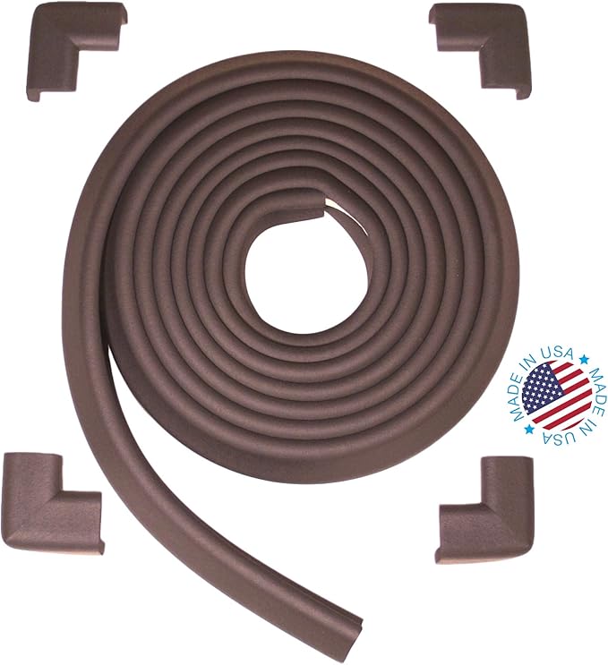 KidKusion Table Cushion | Made in USA | Brown | 12 Foot Edge + 4 Corners | Baby Proof Furniture Edge and Corner Guards