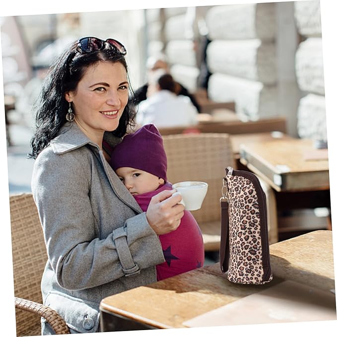 1pc Baby Bottle Insulation Bag - Large Capacity, Thermal, Oxford Cloth, Leopard Print, Zippered Pocket, 1200ml, Unisex