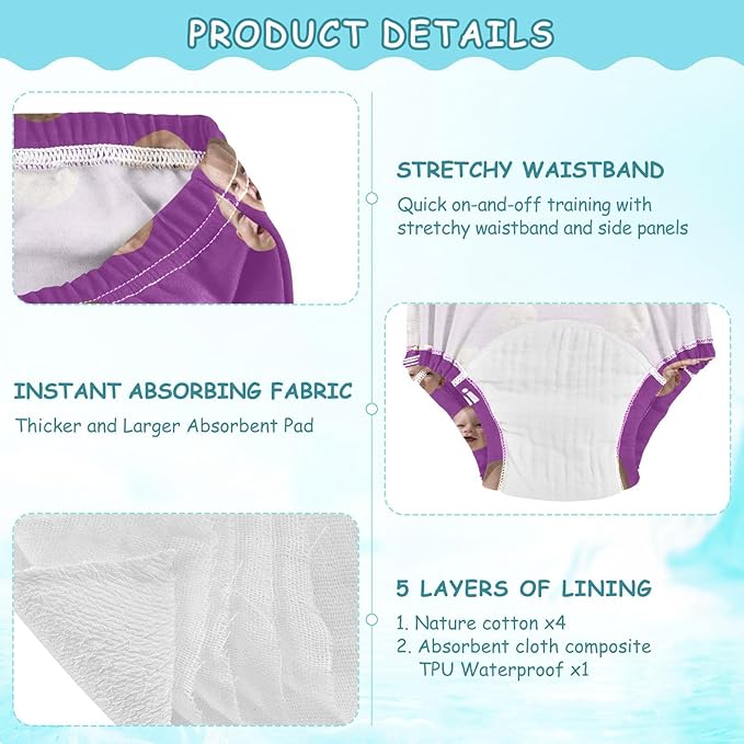 Joko Ivery 1 Purple Custom Potty Training Pants Traning Potty Panty Cotton for Girls Boys Toddlers 5T 3Pcs