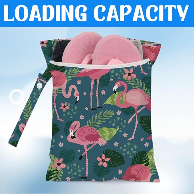 Flamingo Wet Dry Wet Bag for Swimsuit Towel Baby Travel Cloth Diapers Beach Gym Toiletries Makeup Storage Bag Summer Vacation Essential Holiday Flamingo Gifts