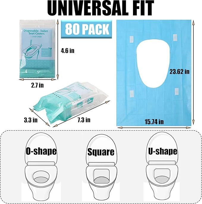 Rgqphantom 80 Pack Toilet Seat Covers Disposable 16x24 Inch XL Portable Toilet Liners Travel Seat Cover for Outdoors,Hotel, Hospital, Travel, Public Toilet Seat Cover (80pack, BLUE)