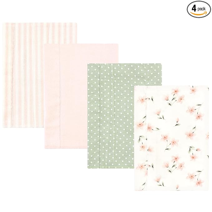 Hudson Baby Unisex Baby Cotton Flannel Burp Cloths, Pink Dainty Floral 4 Pack, One Size
