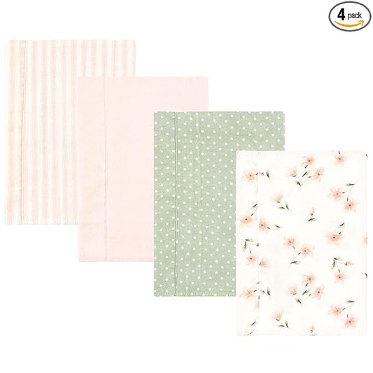 Hudson Baby Unisex Baby Cotton Flannel Burp Cloths, Pink Dainty Floral 4 Pack, One Size
