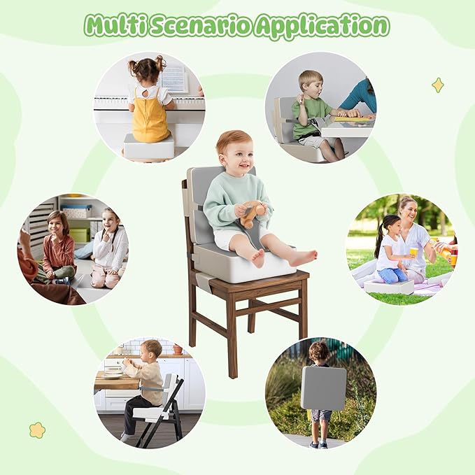 Booster Seat for Kitchen Chair, Toddler Booster Seat for Dining Table with Backrest & Safety Buckles, Non-Slip Portable Dining Seat, High Chair Alternative for Home & Travel