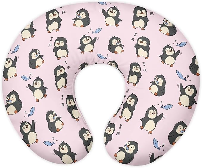 Music Penguin Nursing Pillow Cover Breastfeeding Pillow Covers for Breastfeeding Mom Hidden Zipper Design U-Shaped Pillow Covers Soft and Skin-Friendly