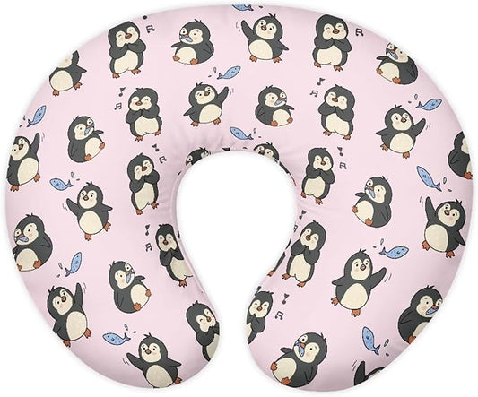 Music Penguin Nursing Pillow Cover Breastfeeding Pillow Covers for Breastfeeding Mom Hidden Zipper Design U-Shaped Pillow Covers Soft and Skin-Friendly